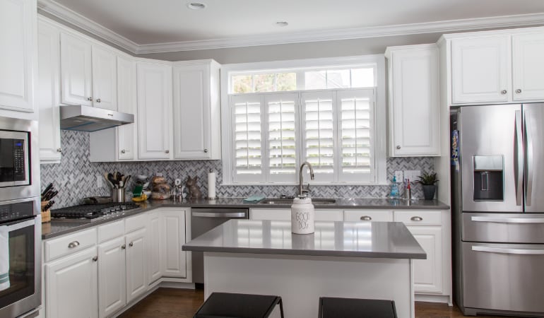Polywood shutters in a Houston gourmet kitchen.